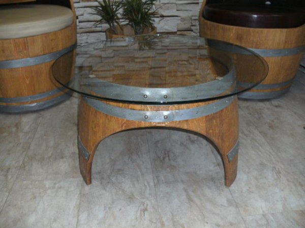 Fasstisch - Comtesse mit 80cm Glas - Tischplatte Höhe 45cm. Eichenfass Fass Sitztisch Cougetisch