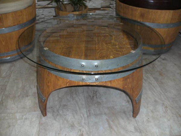 Fasstisch - Comtesse mit 80cm Glas - Tischplatte Höhe 45cm. Eichenfass Fass Sitztisch Cougetisch