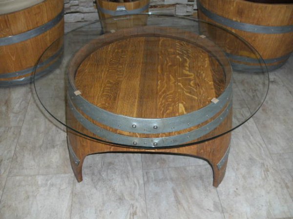 Fasstisch - Comtesse mit 80cm Glas - Tischplatte Höhe 45cm. Eichenfass Fass Sitztisch Cougetisch