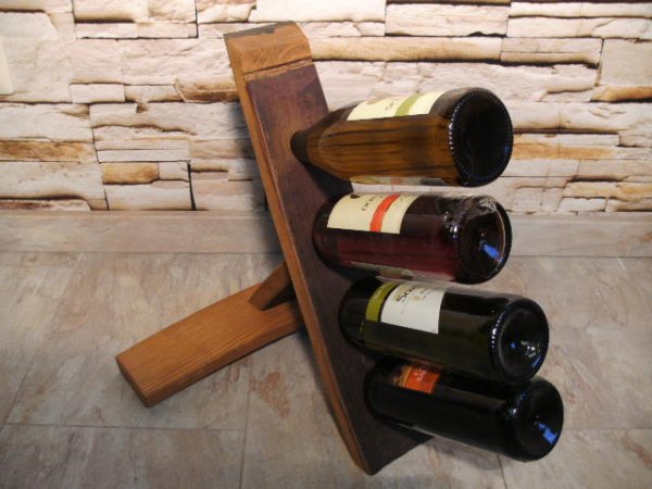 4-er Weinstock, originales Weinregal aus Weinfassdaube für 4 Fl.