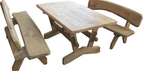 Sitzgarnitur SG-RL aus Eiche massiv 1 Tisch +2 Bänke mit Lehnen