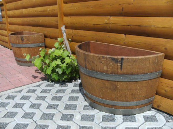 55L Halbfass Quer Pflanzenkübel Fasskübel Eichenfass