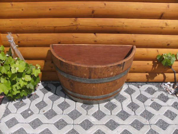 55L Halbfass Quer Pflanzenkübel Fasskübel Eichenfass