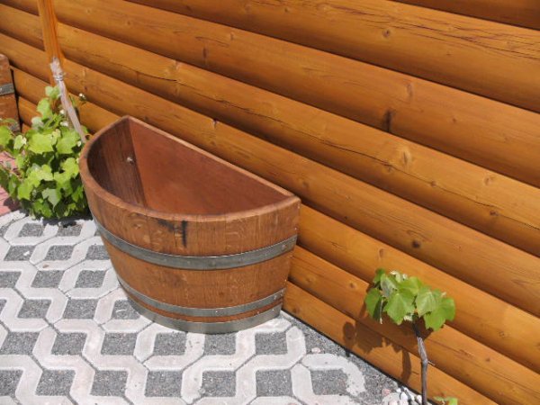 55L Halbfass Quer Pflanzenkübel Fasskübel Eichenfass