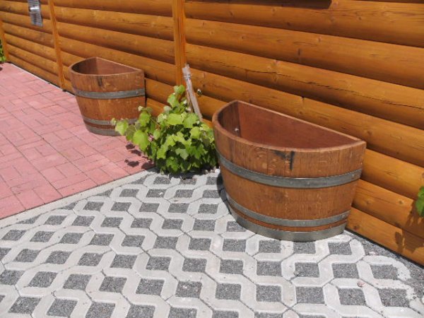 55L Halbfass Quer Pflanzenkübel Fasskübel Eichenfass