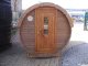 SFF19301 Ø 1,9 m, L 3,0 m, Saunafass, fertig zusammengebaut aus Thermowood mit Halbglass - Panoramawand mit oder ohne 0,6mTerrasse für 6 Personen