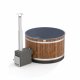 Comfort HAZY M mit 22KW CULT-SI Außenofen Neues rundes Badefass mit Kunststoffeinsatz und Außenverkleidung Fichte in braun Lasiert für 4-6 Personen