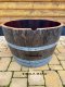 2 x 115 Liter Barrique dunkle Eichenfasshälfte mit D.70cm,H.45-47cm Blumenkübel Eichenfass Holzfass Miniteich Wasserfass Regentonne