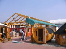 RBP14,6x6m Höhe 2,7-3m Rundbohlen Pavillon Gartenpavillon Carport Garage aus Massivholz 20cm Baumstämmen