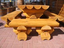 1m Sitzbank 1M-RBSB-RL-B aus massiven Rundbohlen mit 20cm Durchmesser mit 1m Länge und mit Brett-Rückenlehne