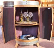 Fasskönigbar aus 225-/300-L gebrauchtem Barriquefass Eichenfass Holzfass Fassbar Fasstisch Bistrotisch Stehtisch Fasstheke Weinfass