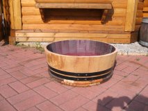 40 Liter Regentonne aus gebrauchtem Burgunder Barrique Eichenfass H.20,D.60cm mit schwarzen Ringen