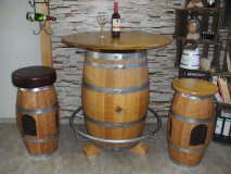 225L Fasstisch-SILVANA mit 4 Fass-Barhocker-HAVANA T-Platte D.100cm H110cm