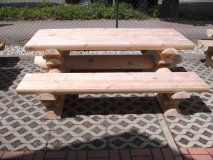 Rundbohlen-Sitzgarnitur 2M-RBSG-2FB 2m massiv 2 x Bänke ohne Rüceknlehnen + 1 Tisch alle Teile mit Länge je 2m.