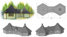 GKF92+92 Doppel 9,2 m2 Grillkota mit 2 x Verbindungsanbau 1,95 x 1,99 m, Fichte für ca. 18 Personen