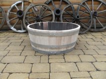 80 Liter neues Kastanienholzfass Fassabschnitt mit Extraring D.66cm, Höhe 29cm Blumenkübel Pflanzkübel Miniteich