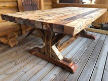 1,7m FACHWERK - Tisch FWT-17M aus massiven ALT- & Neu-HOLZ FICHTE mit 1,7m Länge und 90cm Breite Höhe 77cm