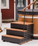 3-stufige Holzeinstiegstreppe mit Handlauf seitlich geschlossen als Sandfilter - Versteck aus Fichte dunkel lasiert