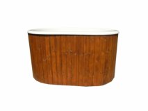 Viking BFO1912FG- ovales Badefass / Saunatauchbecken / Badewanne mit Fichtenholzaußenverkleidung, Dm 1,9x1,2 m, Fiberglaseinsatz, Außenofen auf Wunsch