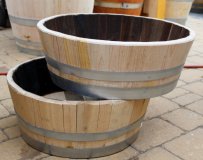 15 Liter neue Kastanienholzfass Fasshälfte mit D.50cm, Höhe 20cm Kastanienfass Fassabschnitt Fasshälfte