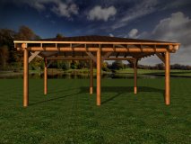 CPRB65 PKW Doppel - Carport aus Rundbohlen Pavillon 6x5m Innenmaß, H.2,3m mit Walmdach Gartenpavillon Carport Garage aus 20cm Baumstämmen Massivholz