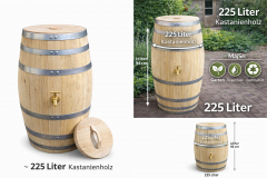 225 Liter neues Kastanienholzfass Holzfass-H.94cm, D.70cm Wasserfass Dekofass Fassregentonne Weinfass