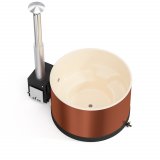 Premium Pearly M mit CUBE Außenofen Neues rundes Badefass mit Kunststoffeinsatz und Außenverkleidung nach Wunschfür 4-6 Personen