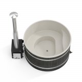 Comfort Family L neues rundes Badefass mir D. 200cm mit Kunststoffeinsatz und mit Außenofen für 6-8 Personen