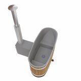 Neu: Kirami Original TINY Badefass oval nur 170x80cm, 98 Hoch mit Kunststoffeinsatz und mit 22KW CULT Außenofen für 1-2 Personen