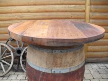 TP100EM - Tischplatte aus massivem Eichenholz aus original Fassboden mit D. 100cm und 3-4cm Stärke