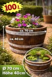100 Liter Barrique dunkle Eichenfasshälfte mit D.70cm,H.40cm Blumenkübel Eichenfass Holzfass Miniteich Wasserfass Regentonne