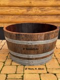 100 Liter Barrique dunkle Eichenfasshälfte mit D.70cm,H.40cm Blumenkübel Eichenfass Holzfass Miniteich Wasserfass Regentonne