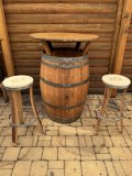Fasstisch BORDEAUX - Tischplatte D.80 H110cm + 4 Fass-Barhocker-M6