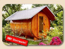 D3020V10 SAUNAFASS, FASSSAUNA mit Vorraum 3m Länge und 2m D.