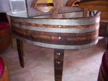 Fasstisch TOSCANA-600 aus gebrauchtem ovalen 600L Eichenfass 120x80cm, Höhe 72cm