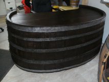 Office-Fasstisch RUSTIKA-DUNKEL aus ovalem massivem Eichenfass