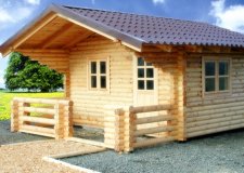 Rundbohlenhaus RBH15TV3x5m+Terrasse&Vordach Jadthaus Gartensauna