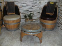 Fasstisch - Comtesse mit 80cm Glas - Tischplatte Höhe 45cm. Eichenfass Fass Sitztisch Cougetisch