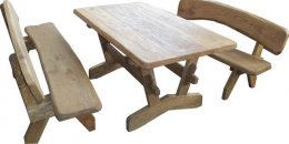 Sitzgarnitur SG-RL aus Eiche massiv 1 Tisch +2 Bänke mit Lehnen